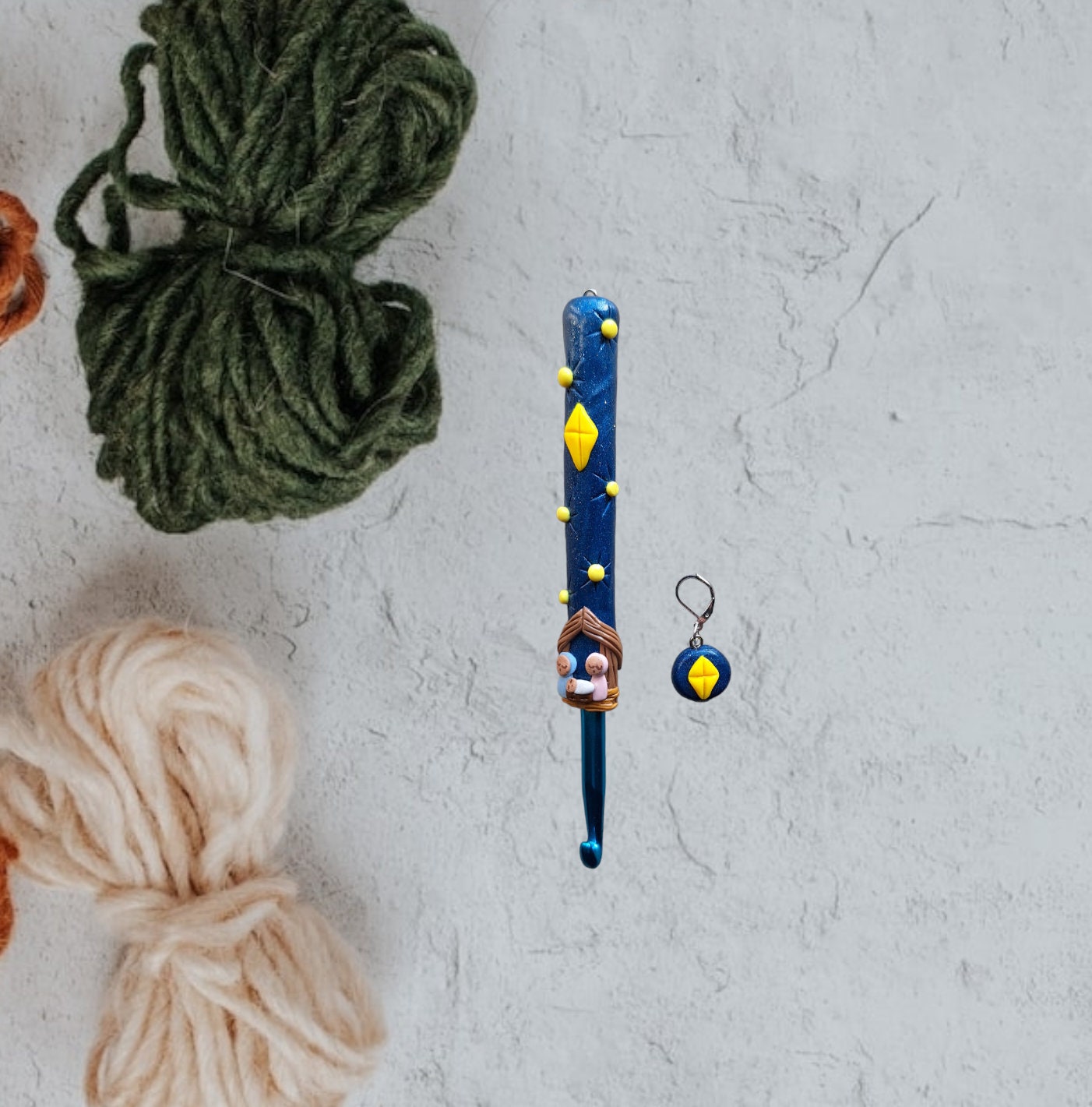 Polymer clay Christmas nativity crochet hook