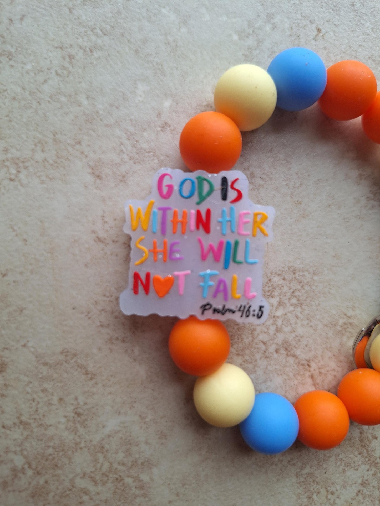 Silicone beaded wristlet keychain / God is within her silicone beaded wristlet keychain / religious faith bag accessories key chain