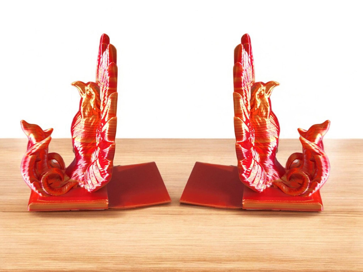 3D printed red orange phoenix bookends / phoenix bird book ends / 3d printed animal Home decor