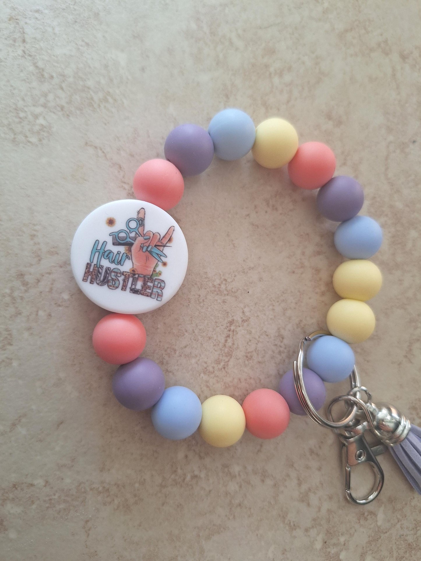 Silicone beaded wristlet keychain hair hustler beaded wristlet keychain / hair dresser cosmetology bag accessories key chain