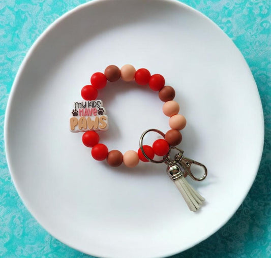 Silicone beaded wristlet keychain my kids have paws  / dog mom silicone beaded wristlet keychain / dog mom bag accessories key chain gift