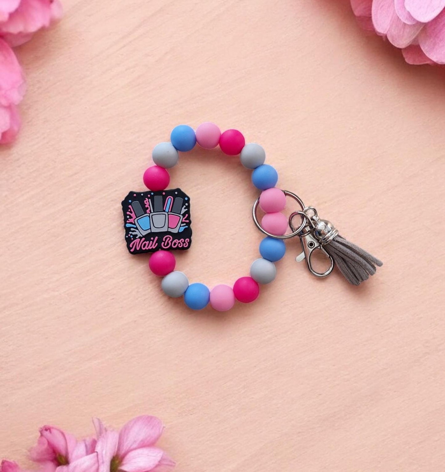 Silicone beaded wristlet keychain nail boss beaded wristlet keychain / nail tech bag accessories key chain