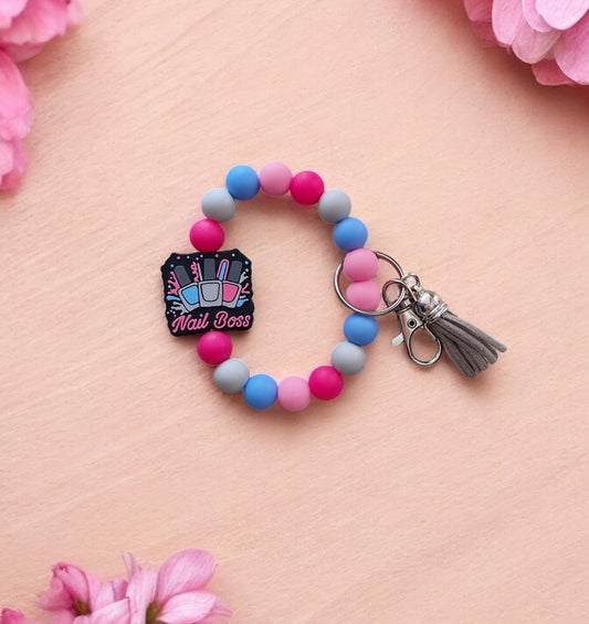 Silicone beaded wristlet keychain nail boss beaded wristlet keychain / nail tech bag accessories key chain