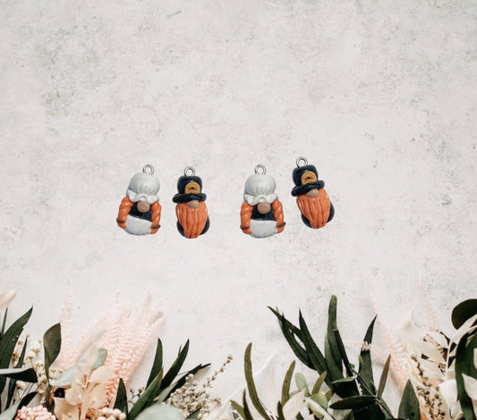 Kawaii holiday thanksgiving gnome charms / polymer clay gnome charms / kawaii toadstool charms / pilgrim amish gnome charms stitch marker