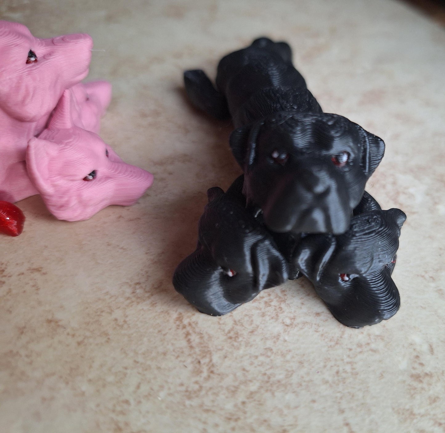 3D articulated pink black baby cerberus dog / 3d printed Cerberus / 3d printed animals figurine knick knack Fidget keychain