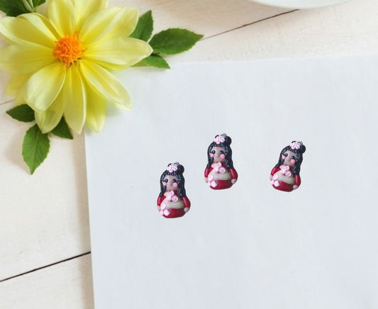 Kawaii floral geisha charm / polymer clay oriental sakura geisha charm / Japanese style charm jewelry stitchmarker progress keeper