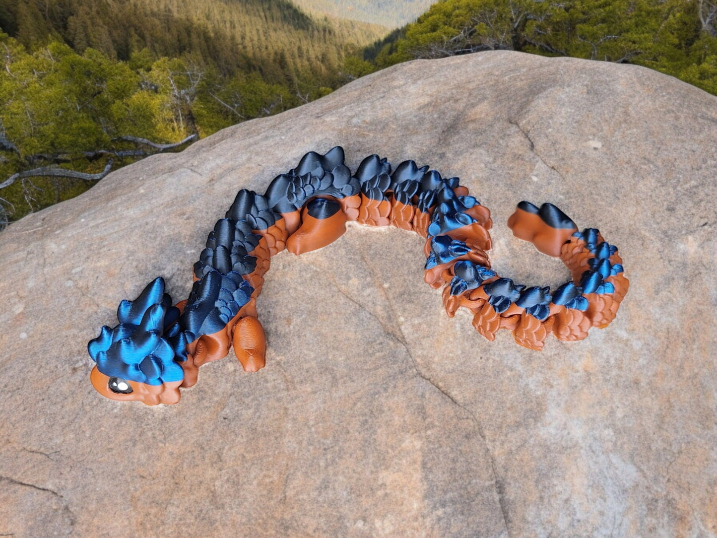 3D articulated metallic blue black brown dragon Kaida / 3d printed multi color dragon / 3d printed desk pet figurine fidget