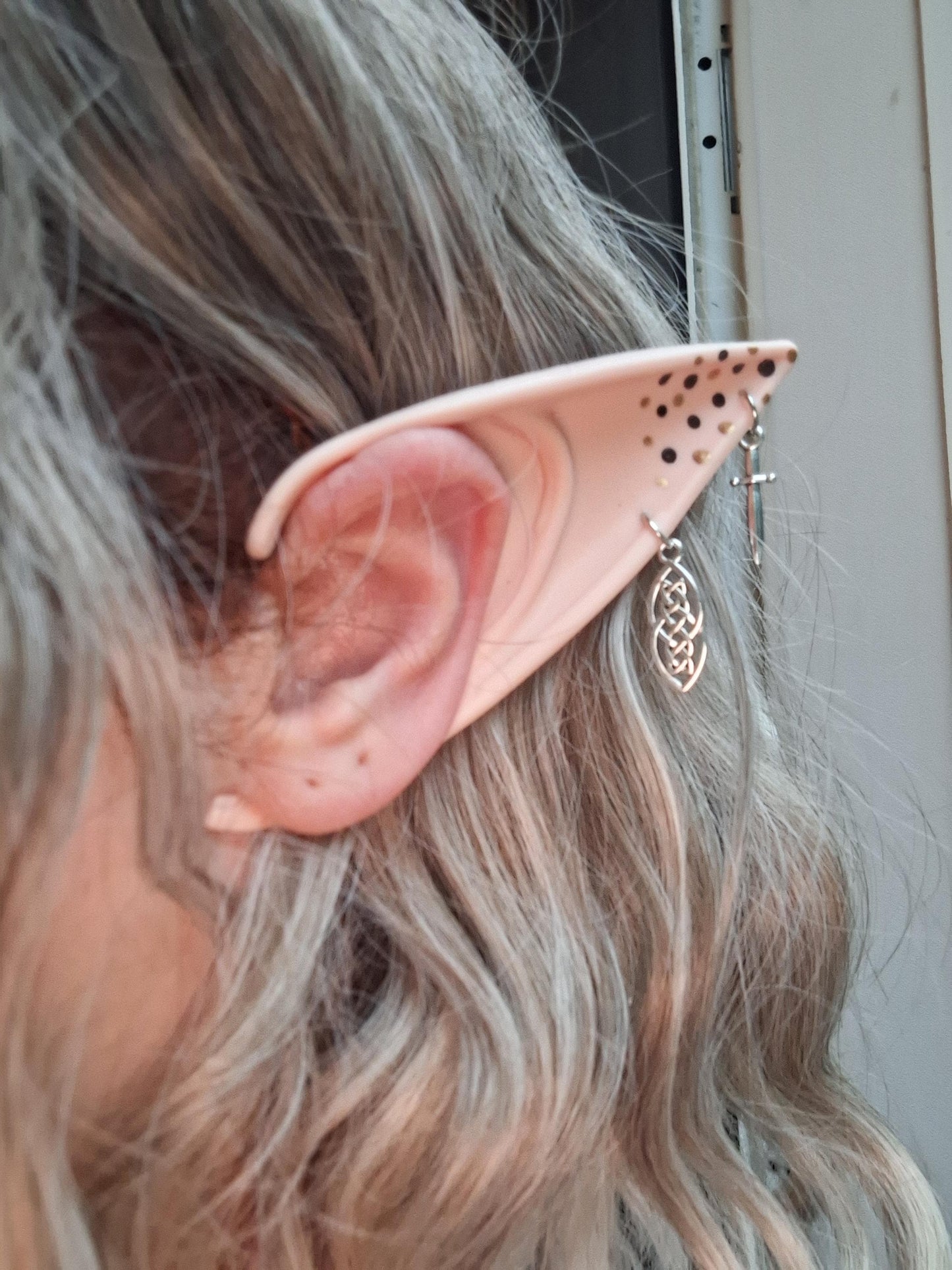 Celtic knot brown gold freckle rubber fairy pixie elf ears / halloween costume accessory cosplay elf ears / painted elf ears with earrings