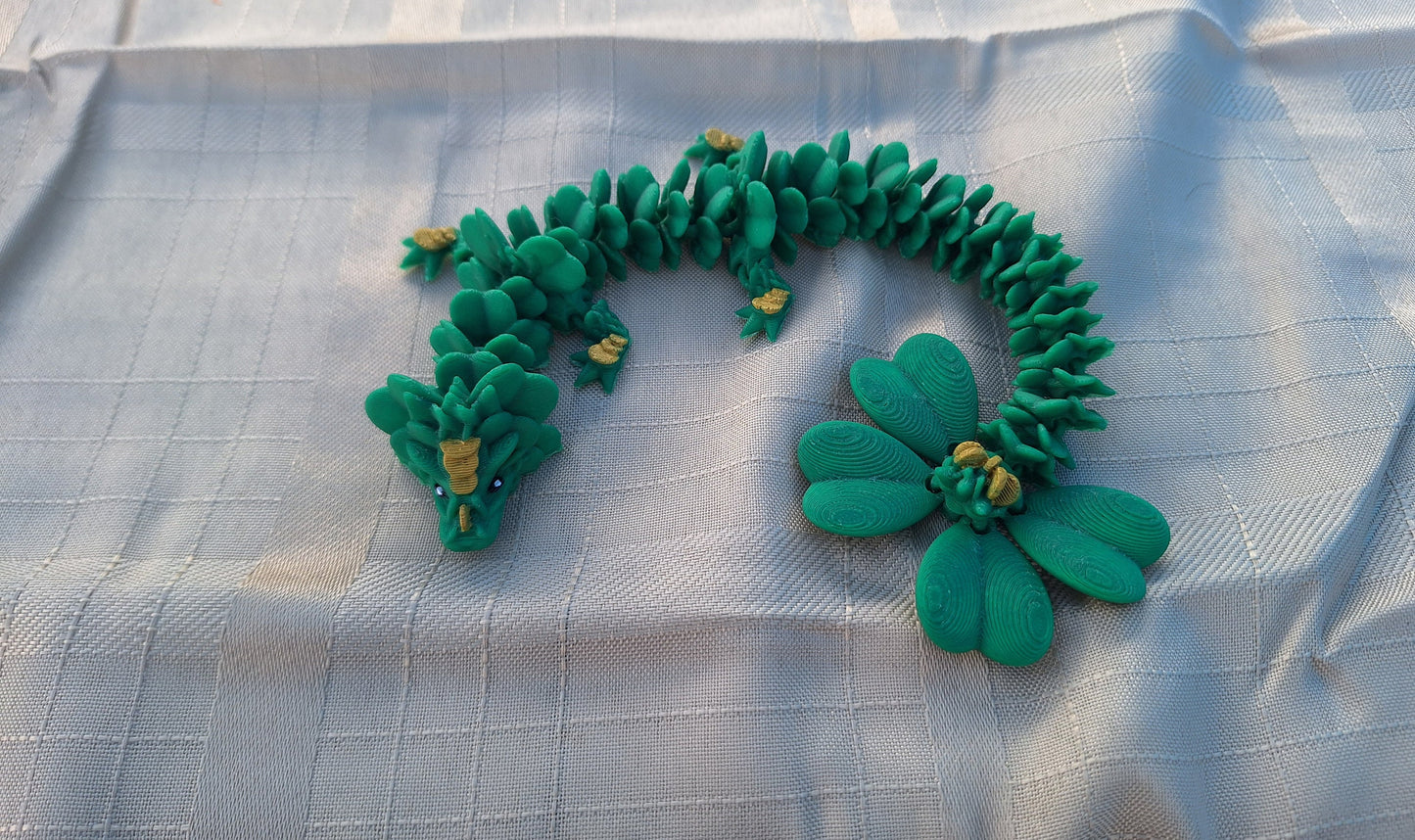 3D articulated green gold lucky clover dragon