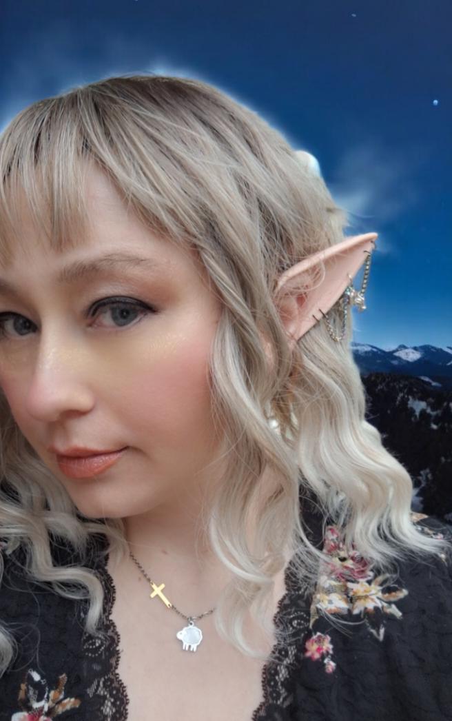 Bat multicolor rainbow chain rubber fairy pixie elf ears / halloween costume accessory cosplay elf ears / painted elf ears with earrings