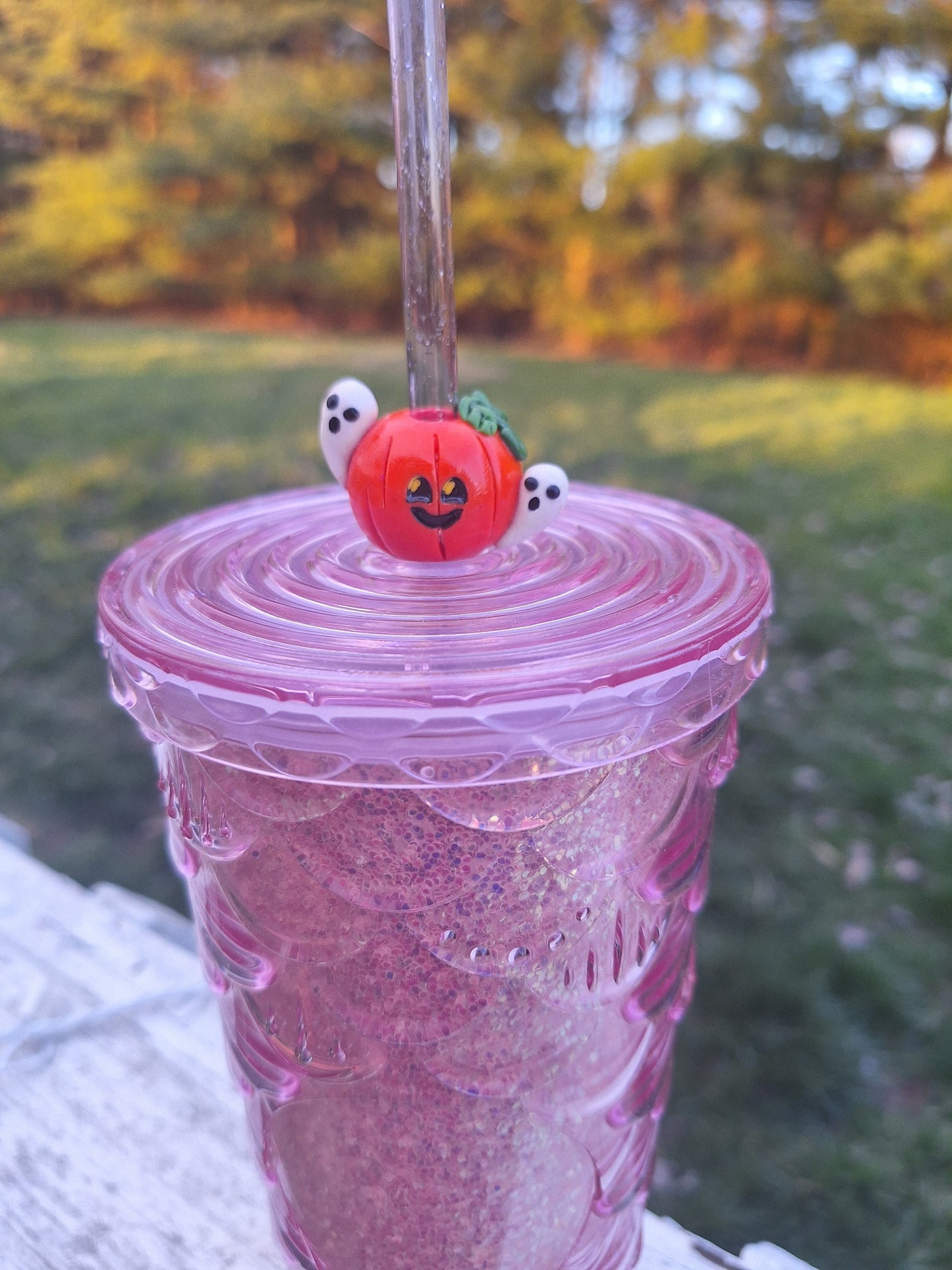Clay halloween ghost straw buddy charm tumbler accessories / fall pumpkin tumbler charm straw buddy / clay jackolantern straw topper charm