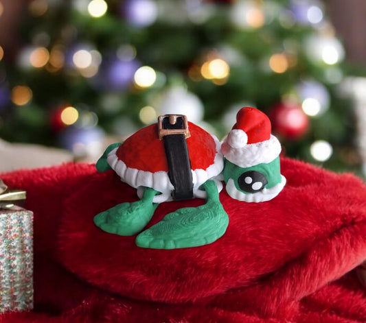 3D articulated santa christmas turtle / 3d printed turtle animals / holiday snow turtle knick knack Fidget figurines