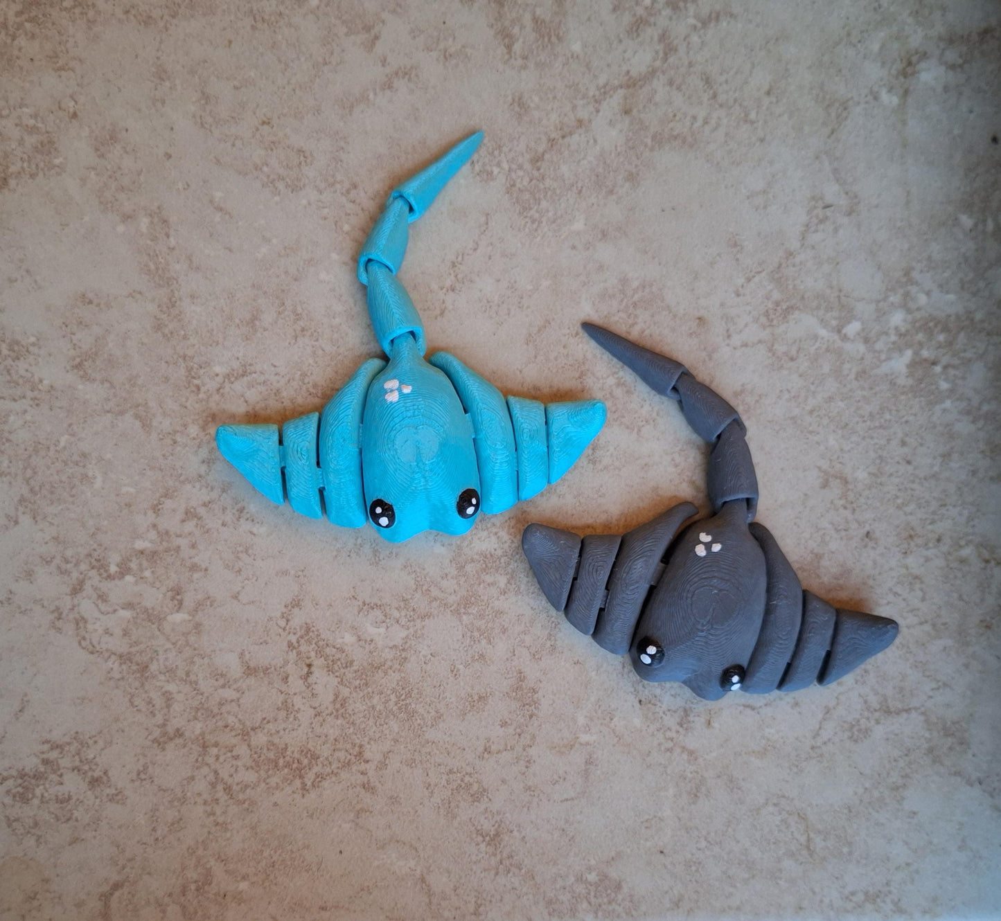 3D articulated ocean animals manta ray stingray / 3d print sting ray animals / teal gray manta stingray knick knack Fidget figurine