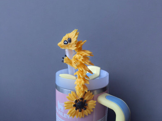 3D articulated yellow sunflower dragon straw cap / 3d printed dragon animals / sunflower tadling dragon straw topper cover Fidget figurines
