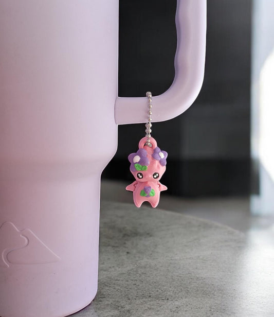 3D articulated pink purple flower pixie tumbler charm buddy / 3d printed animals tumbler handle charms Fidget flower pixie charm colorful
