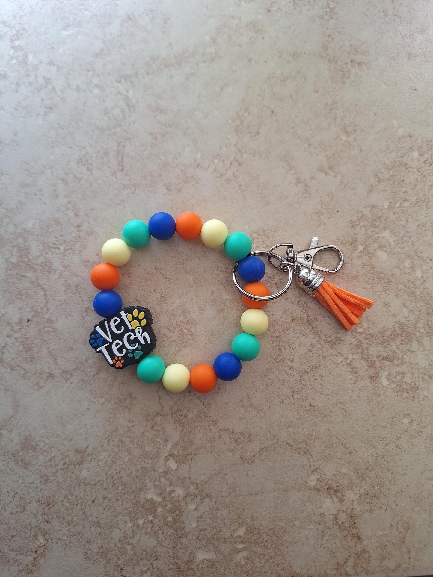 Silicone beaded wristlet keychain vet tech / dog puppy cat animal silicone beaded wristlet keychain / dog mom bag accessories key chain gift