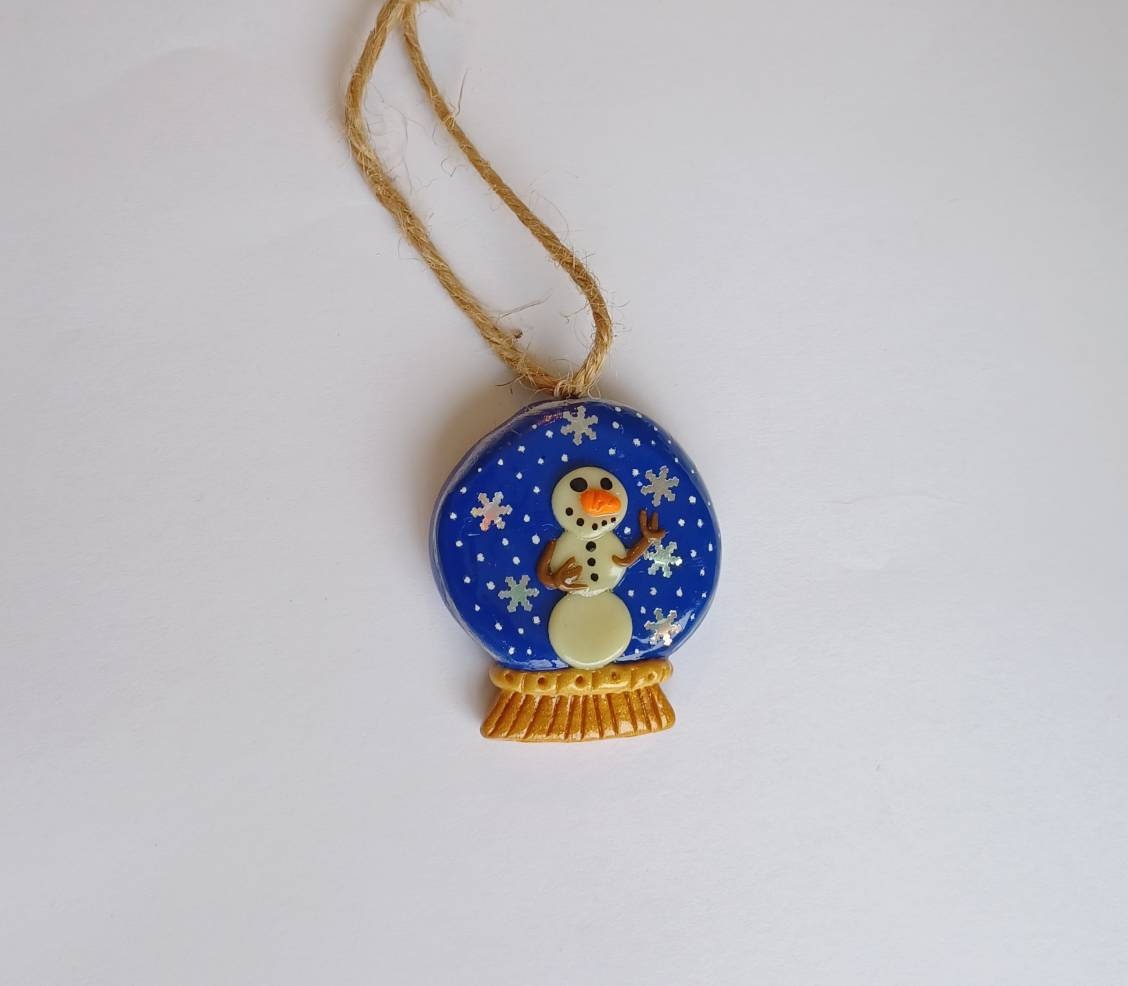 Christmas snowglobe ornament / snow globe ornament / polymer clay snowman ornament / polymer clay christmas ornament