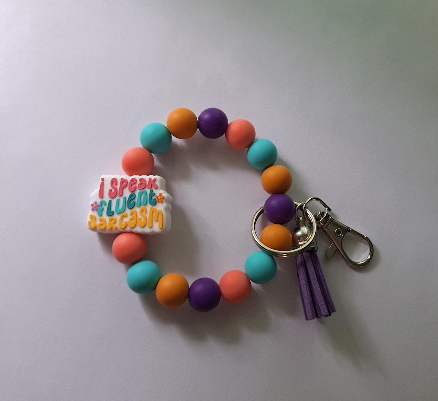 Silicone beaded wristlet keychain speak fluent sarcasm  / sarcastic silicone beaded wristlet keychain / bag accessories key chain gift