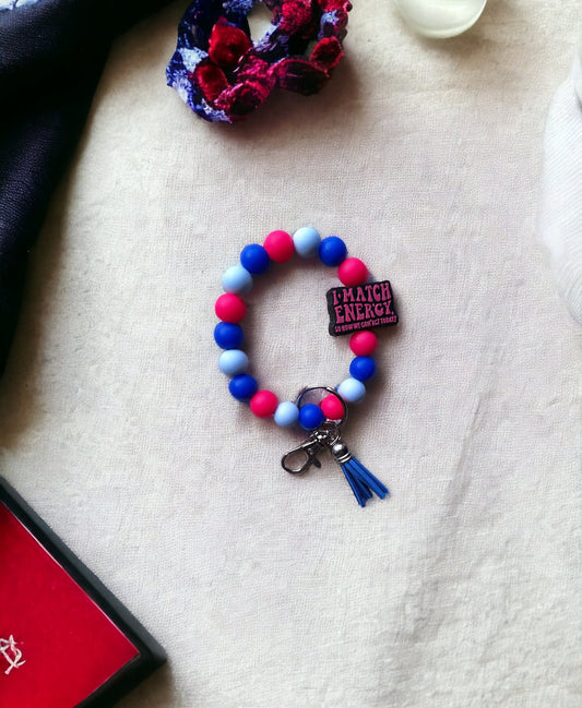 Silicone beaded wristlet keychain / i match energy silicone beaded wristlet keychain / attitude bag accessories key chain pink blue white