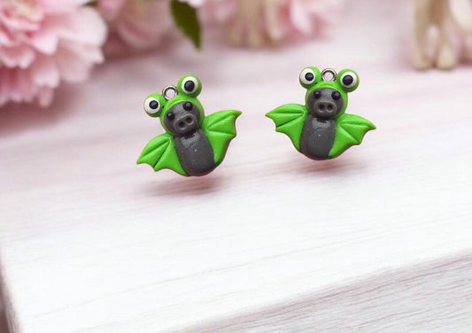 Kawaii frog bat charm / polymer clay holiday charms / clay charm jewelry / bat charm stitch marker progress keeper