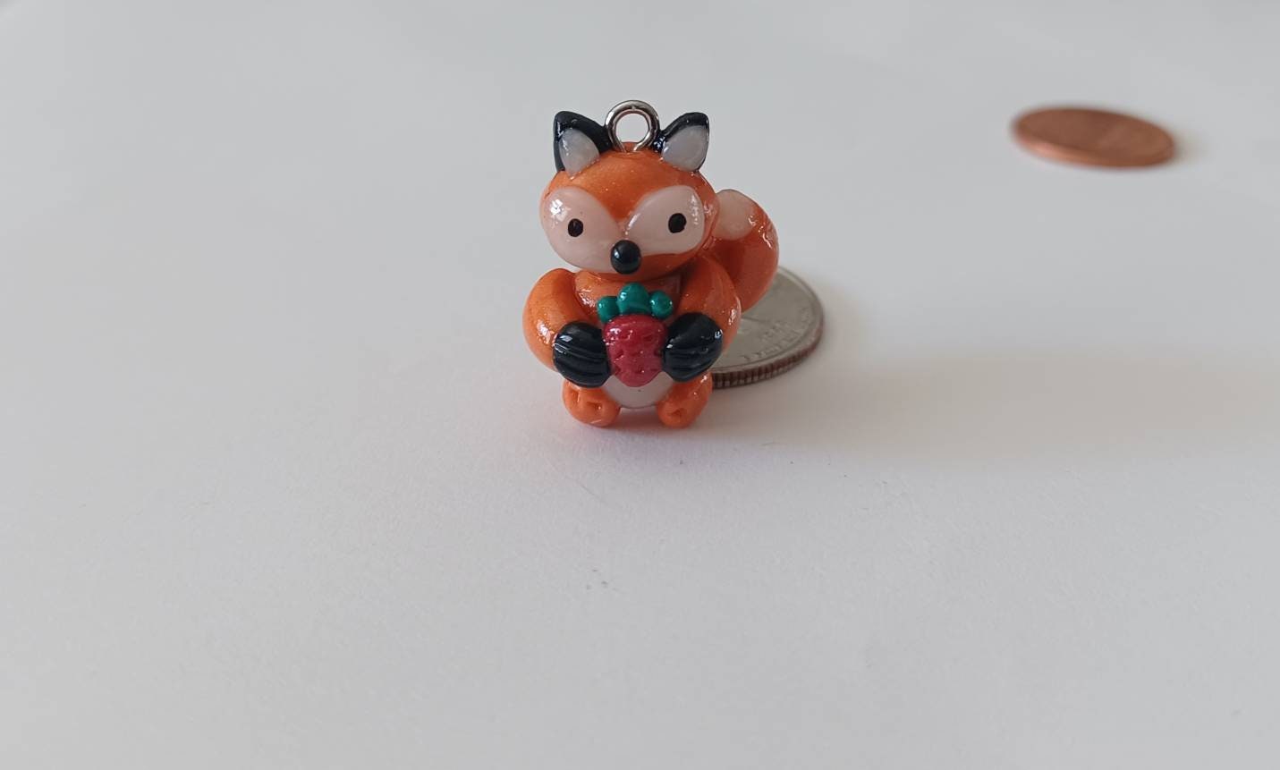 Kawaii fox charms / polymer clay fox with strawberry charms / kawaii animal charms / kawaii fox jewelry / orange red fox clay