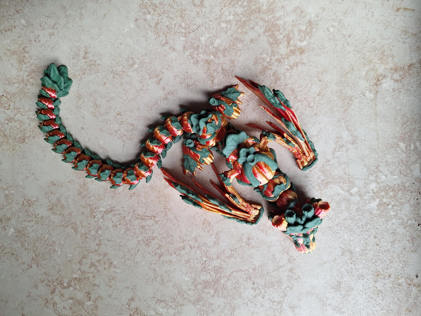 3D articulated metallic red orange pumpkin dragon / 3d printed dragon animals / fall autumn pumpkin patch dragon knick knack Fidget figurine