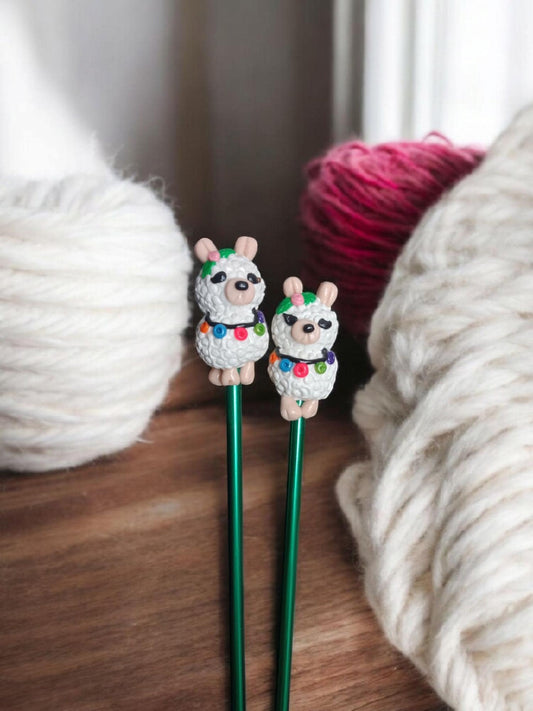 Set of 2 cute llama knitting needles / polymer clay knitting needles / decorative llama alpaca knitting needles accessory