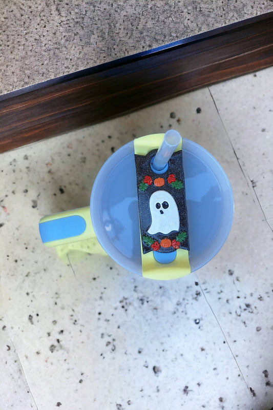 Polymer clay straw tag tumbler topper / clay tumbler accessories / ghost pumpkin tumbler topper straw tag / halloween tumbler accessories