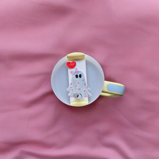 3D printed heart ghost straw tag tumbler topper tumbler accessories / valentine tumbler topper straw tag / tumbler accessories for stanley