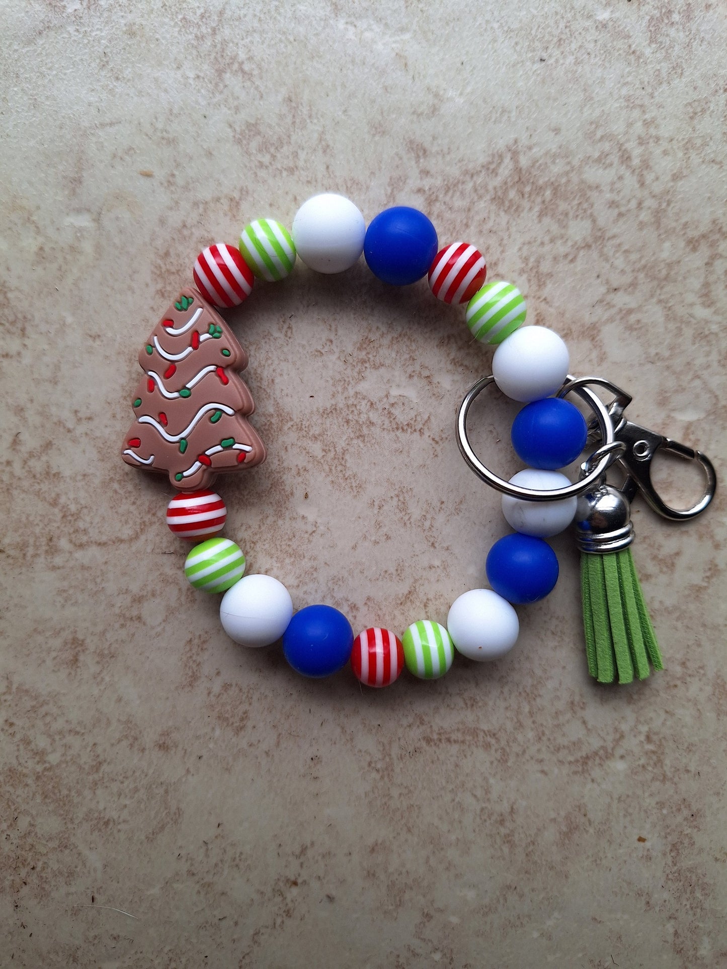 Silicone beaded wristlet keychain / winter christmas beaded wristlet tree keychain / Christmas tree cookie bag accessories key chain gift