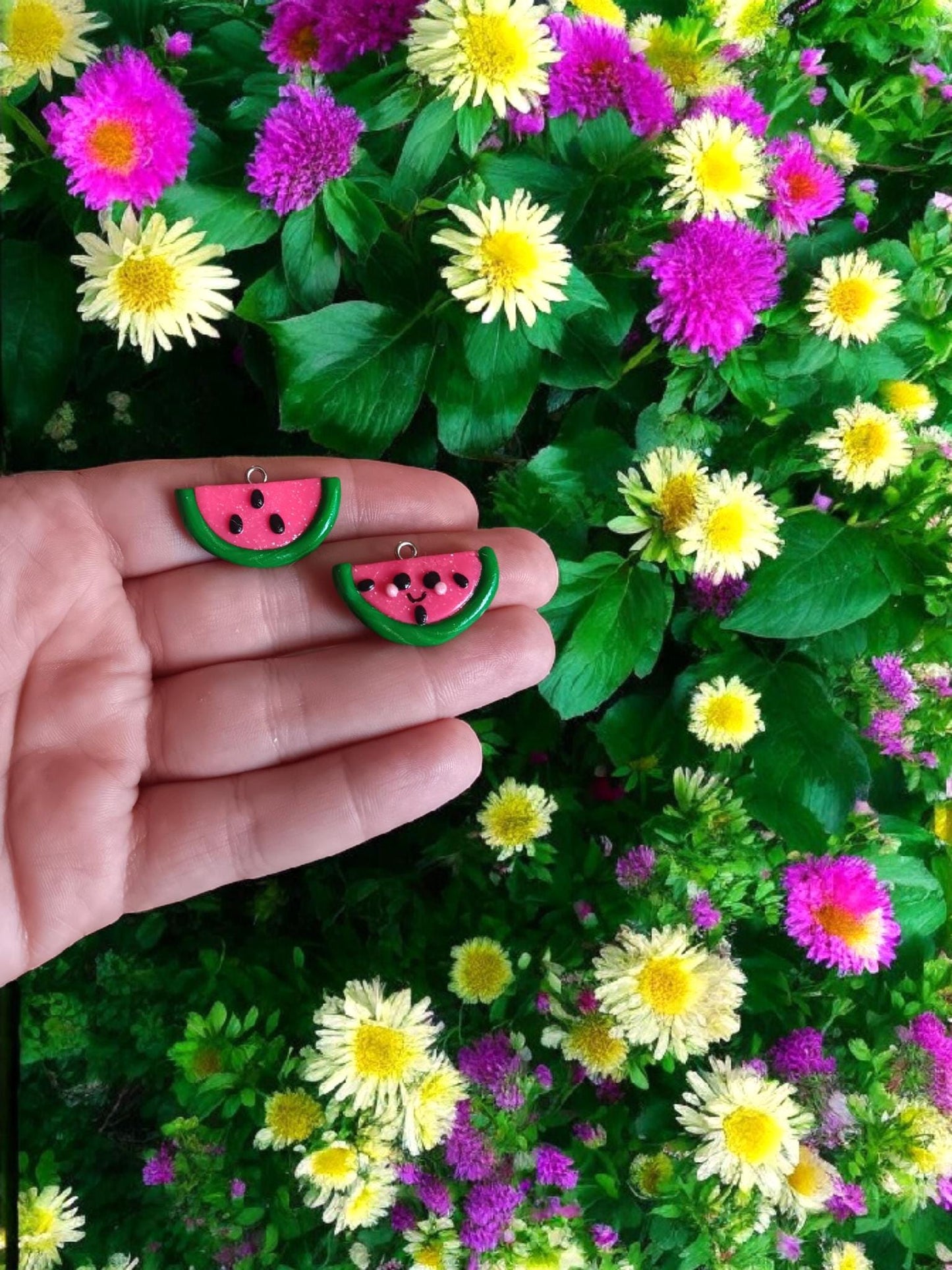 Polymer clay watermelon charms / cute kawaii food charms / clay watermelon fruit jewelry charm stitch marker progress keeper notions