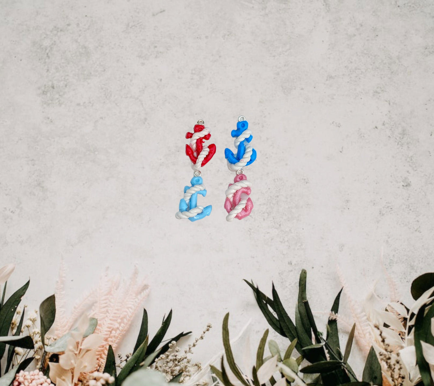 Kawaii anchor with rope charms / polymer clay nautical anchor charms / kawaii red blue anchor charms / kawaii nautical rope anchor jewelry