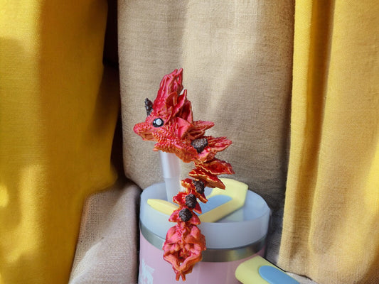 3D articulated autumn dragon straw cap / 3d printed dragon animals / autumn leaf dragon tadling straw topper cover Fidget figurines