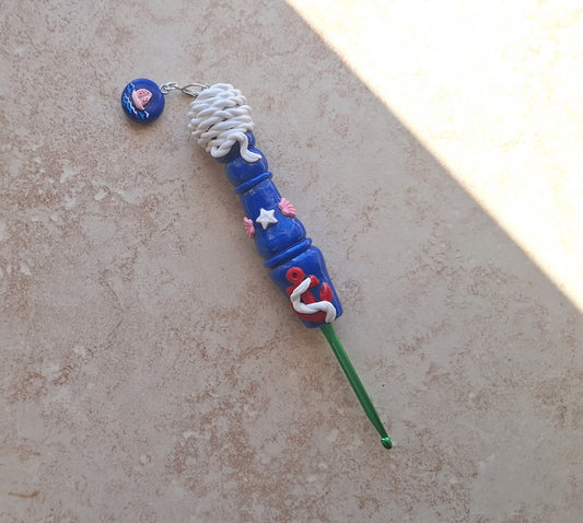 Polymer clay nautical rope anchor crochet hook