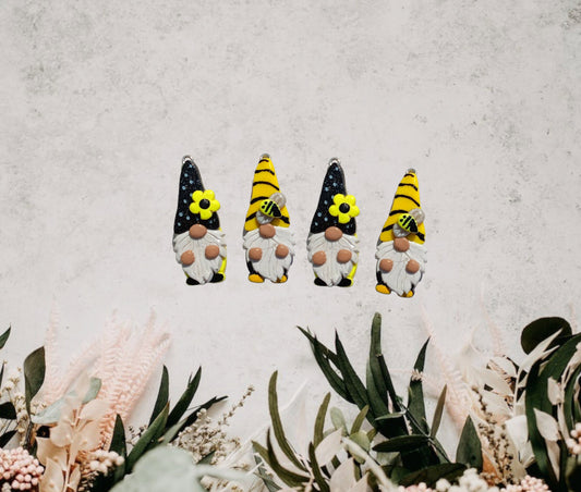Kawaii summer bee daisy gnome charms / polymer clay floral daisy gnome charms / bumblebee gnome charms / black yellow summer gnome charms