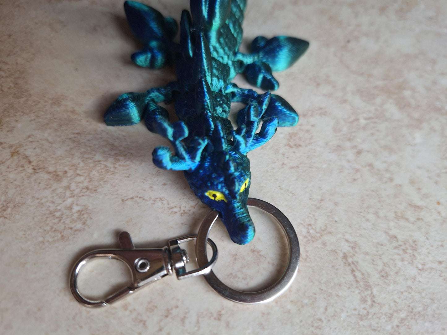 3D articulated blue green metallic leafy dragon keychain / 3d printed dragon 3d printed animals figurine knick knack Fidget keychain