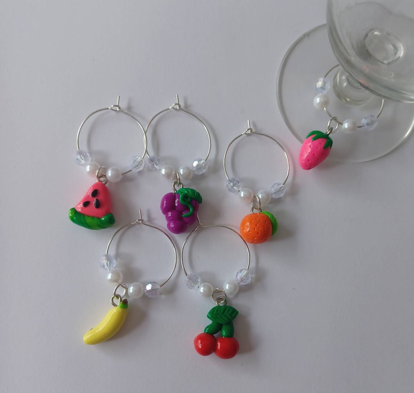 Set of 6 Red fruit wine charms / summer wine charms / food wine charms / set of 6 polymer clay wine charms