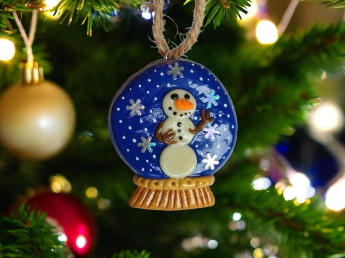 Christmas snowglobe ornament / snow globe ornament / polymer clay snowman ornament / polymer clay christmas ornament
