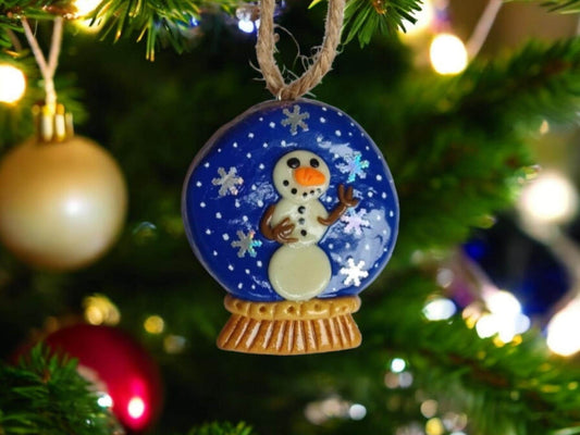 Christmas snowglobe ornament / snow globe ornament / polymer clay snowman ornament / polymer clay christmas ornament