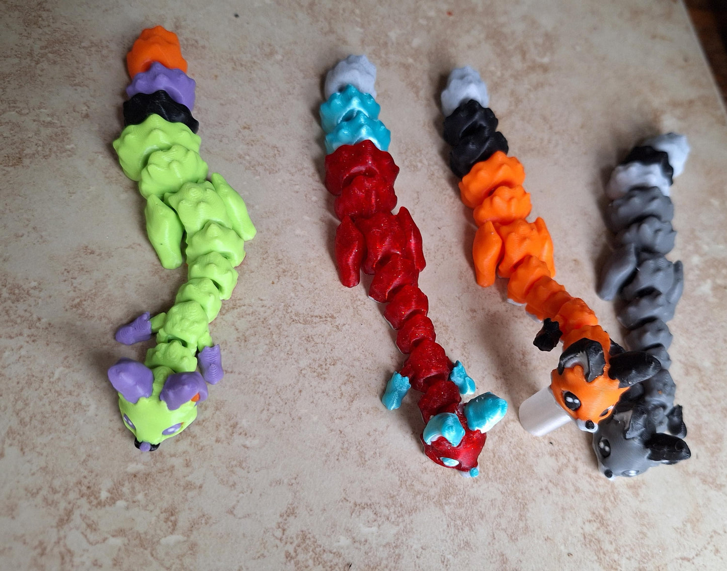 3D articulated orange fox Yuna dragon straw cap / 3d printed dragon animals / fox straw topper cover Fidget figurines