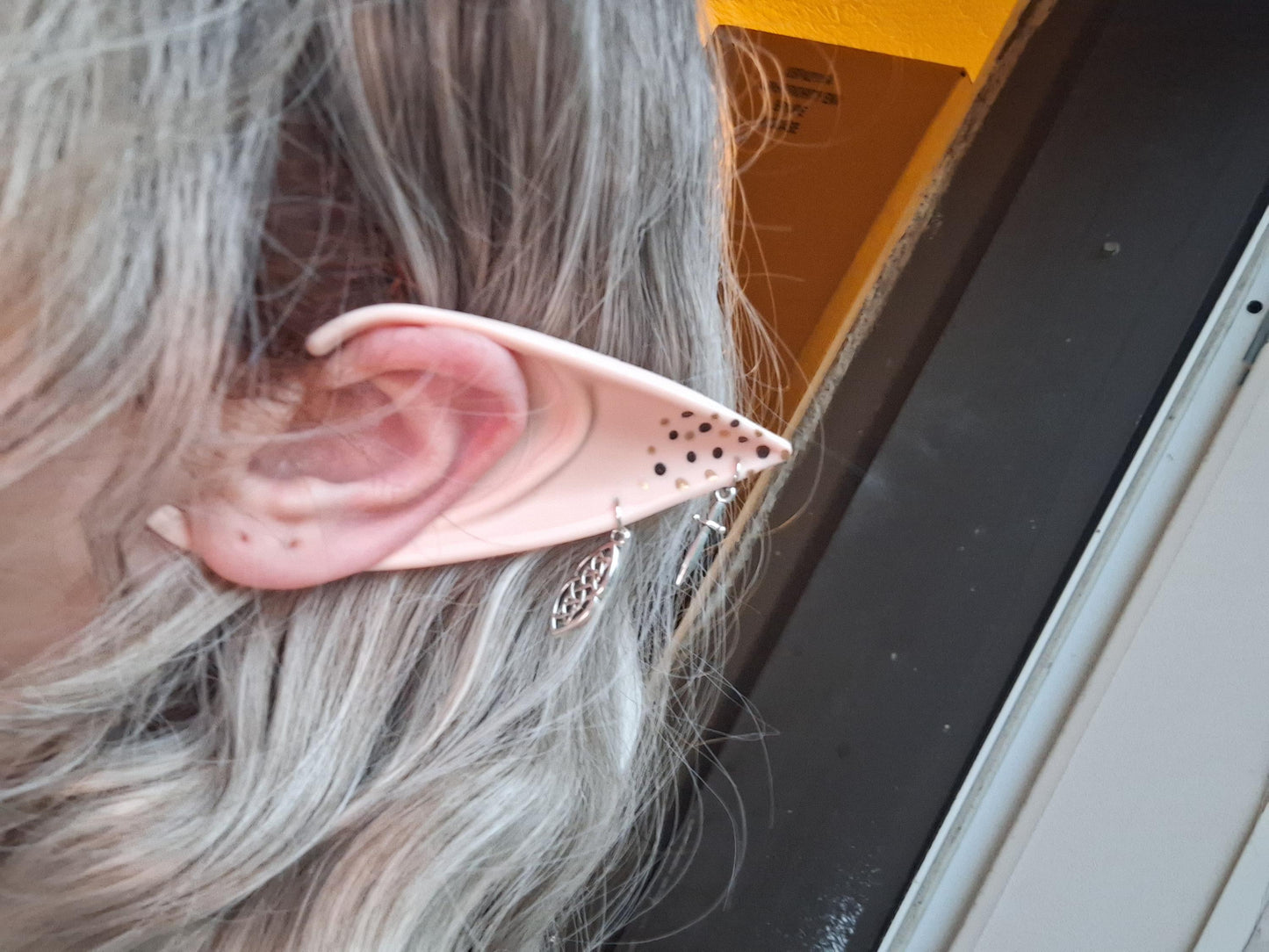 Celtic knot brown gold freckle rubber fairy pixie elf ears / halloween costume accessory cosplay elf ears / painted elf ears with earrings