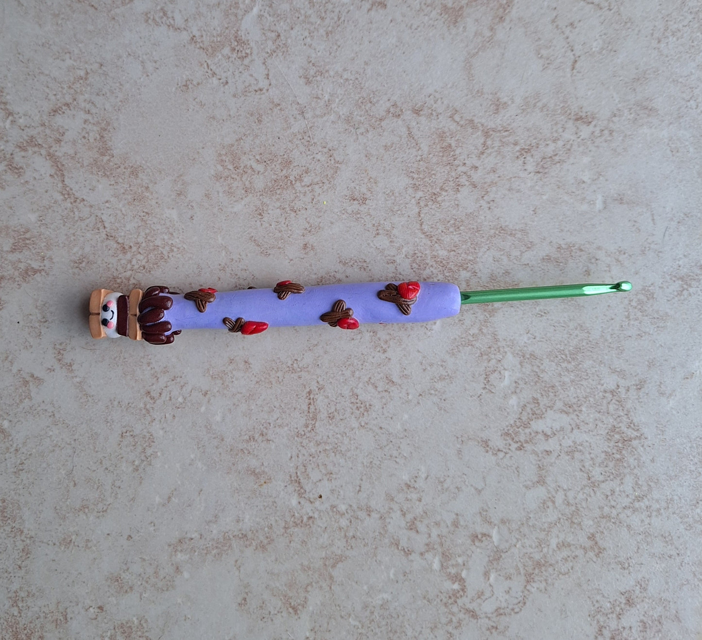 Polymer clay lavender smores camping crochet hook