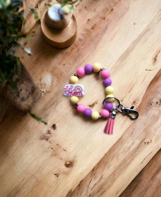 Silicone beaded wristlet keychain / mother's day mom silicone beaded wristlet keychain / girl mom bag accessories key chain