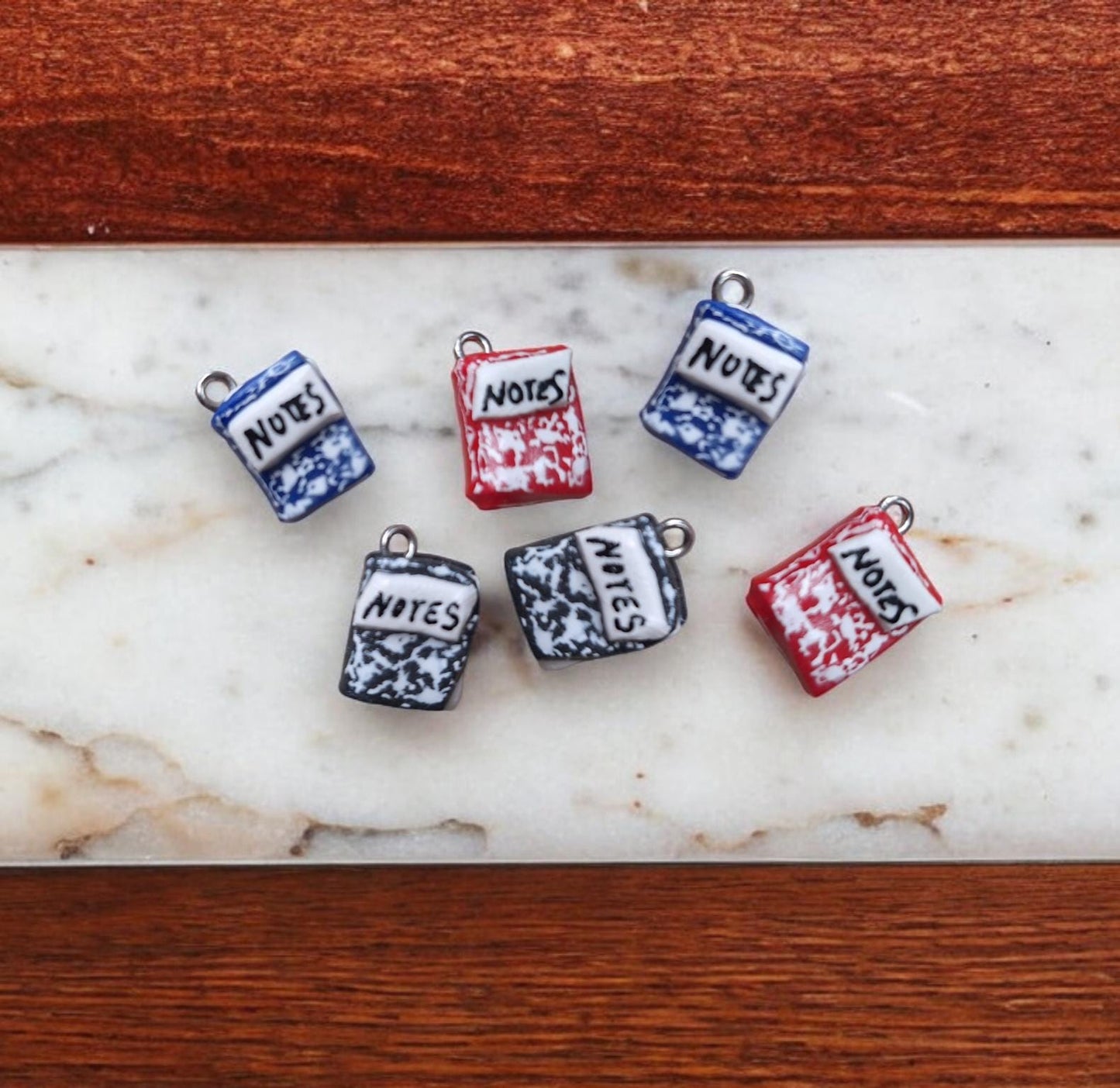 Kawaii marble notebook charms / polymer clay note book charms / kawaii school teacher charms / kawaii teacher jewelry