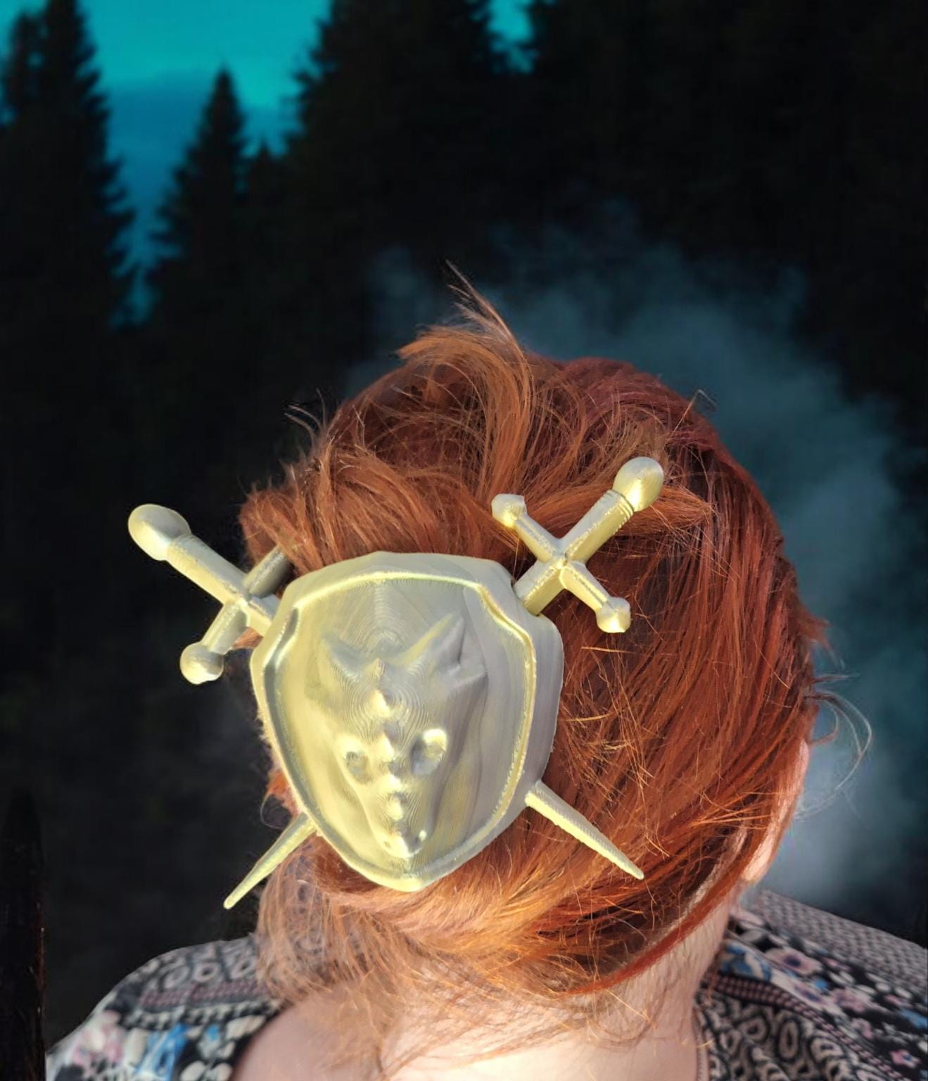 3D printed dragon shield hair bun pin / 3d printed dragon animal hair pin costume cosplay / 3d printed animals figurine knick knack