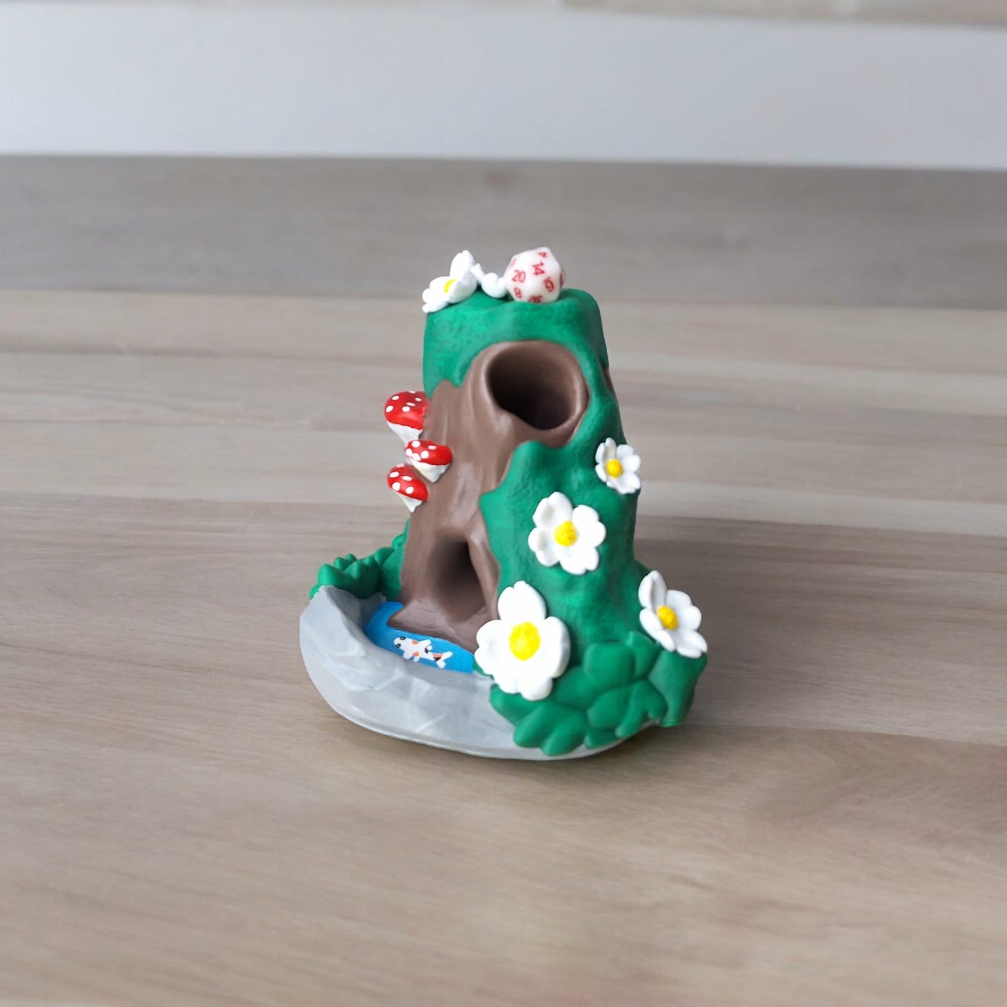 3D printed and painted flower tree stump dice tower / 3d toadstool mushroom dice tower / 3d printed d20 dice tower roller