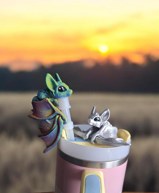 3D articulated cute colorful bat straw cap / 3d printed bat spooky animals / halloween bat straw topper cover Fidget figurines