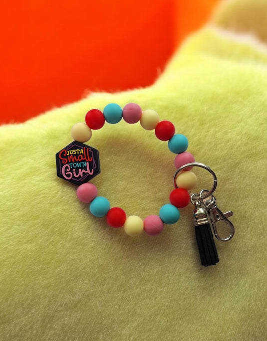 Silicone beaded wristlet keychain just a smalltown girl / silicone beaded wristlet keychain / country girl bag accessories key chain gift