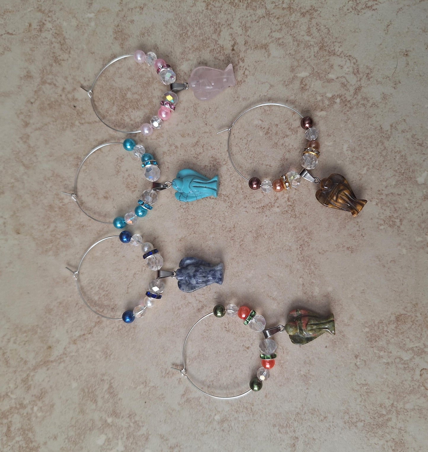 kawaii faux pearl opal tiger eye angel crystal handle charm tumbler crystal tumbler charm buddy / quartz angel gem tumbler handle charm